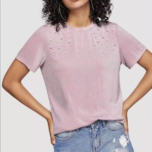 NEW SheIn Women's Pearl Beading Glitter T-shirt